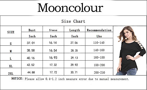 Mooncolour Womens 3/4 Sleeve Hollow Out Casual Loose Solid Blouse Tops,Us Large,Black #TOP1