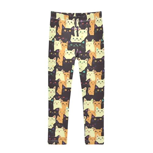 Cute Cat Girls' Leggings Toddler Doodles Kids Yoga Pants Dance Active Tights 4T