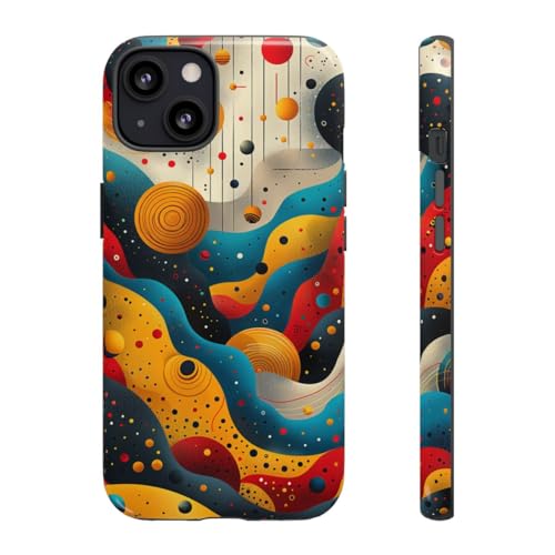 Coque iPhone 13 rigide brillante vagues cosmiques jaune