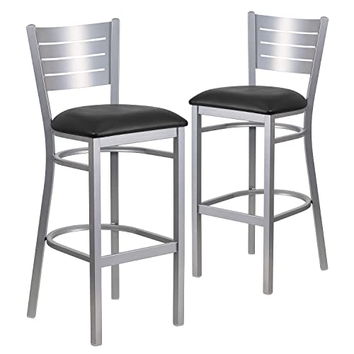 Flash Furniture Pack de 2 Butacos Hercules Serie Metal Plata Respaldo de Listones Asiento Vinilo Negro miniatura 1