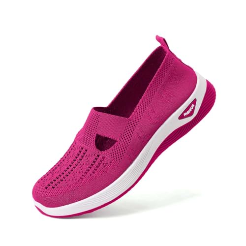Sensitive Damenschuhe, Outdoor, Weiß, Sneaker, ohne Schnürsenkel, leicht, orthopädisch, schick, bequem, Laufschuhe, Walking, Sommer, Sneakers, Hot Pink, 42 EU