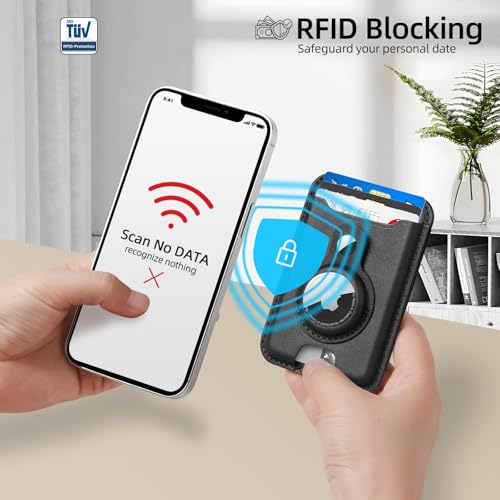 HiWe Mens Wallet with AirTag Holder, Leather Minimalist Slim RFID Blocking Smart Wallet for Men, 10 Cards Holder, 2 Slots, Gift for Men, No AirTag Included, Black3