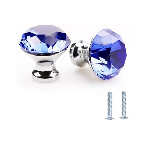 Drawer Knob Pull Handle Crystal Glass Diamond Shape Cabinet Drawer Pulls Cupboard Knobs with Screws for Home Office Cabinet Cupboard Bonus Silver Screws DIY (10 Pieces Blue) Cover