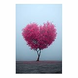 ZAMAEIU Wandbilder Liebe Herzförmiger Baum Art Poster Modern Minimalist Mural für Schlafzimmer, Wohnzimmer, Corridor Bar Büro(rot)-60x90cm Ungerahmt