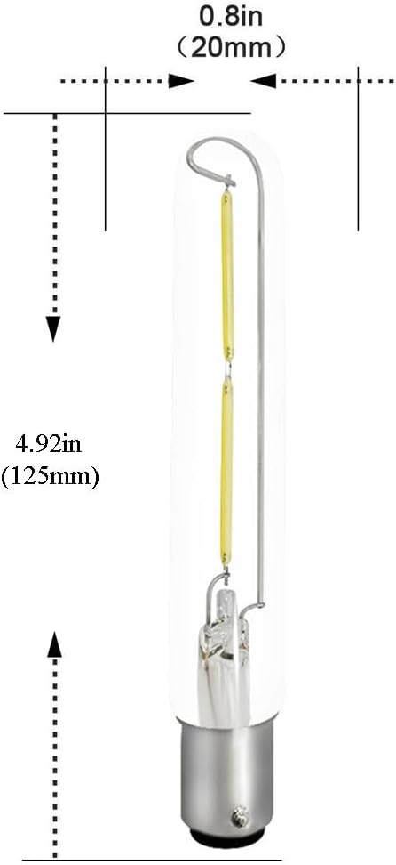 BA15D T20 LED Filament Bulb Tube 2W Equivalent 20 Watt Incandescent, Daylight White 6000K, T20 Tubular Bulb, BA15D Base, Not-dimmable, 200LM, 120V, Candelabra Light Bulb for Home Light, Pack of 4