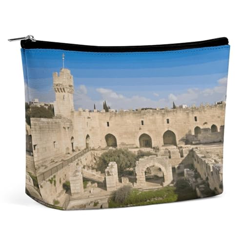 Travel Makeup Bags PU Leather Israel at The Tower of David Cosmetic Bag with Zipper Large Toiletry Bag for Women Waterproof Portable Makeup Case Organizer Cute Zipper Pouch Make Up Bags