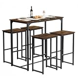 1.Bartisch+ 4 barhocker mit Fußstütze,Ideal für Balkon, Bistro, Esszimmer oder Küche.Bei Nichtgebrauch können die 4 stühle platzsparend unter den esstisch gestellt werden.