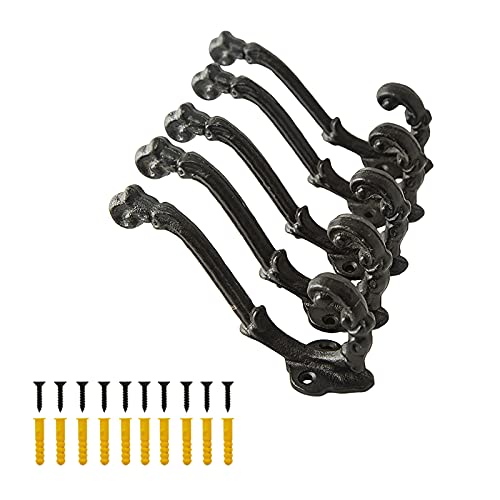 0-Moyi 5 Packs Vintage Decorative Hooks Cast Iron Wall Wood Mounted Hooks Sturdy For Farmhouse Coats Bags Hats Towels(Screws Included) #TOP22
