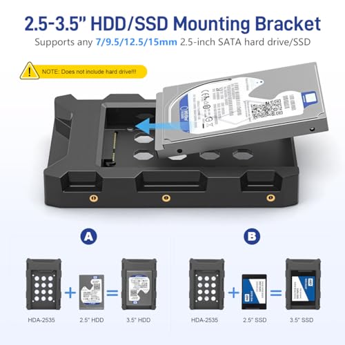 Image of ZORBES 2.5 inch to 3.5 inch Hard Drive Adapter HDD SSD Mounting Bracket Tray for 7 /9.5 /12.5mm 2.5 Inch HDD /SSD with SATA III Interface for Desktop PC, Internal Hard Drive Bay Converte