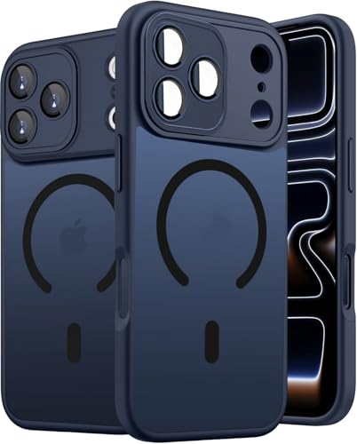 Image of Elzzi Magnetic Magsafe for iPhone 17 Pro Max Case (Compatible with MagSafe) Slim Translucent Matte Shockproof with Anti-Fingerprint Phone Case - Navy Blue