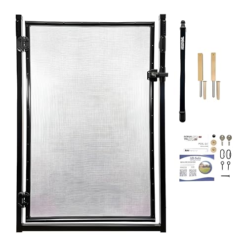 All Safe Pool Fence Door Gate Kit - 4-Foot Black Self-Closing Pool Gate for Decks, Lockable & Easy DIY Installation - Safety Swimming Pool Gate for Kids & Inground Pool Fencing, Durable U-Safe Frame