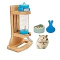 Hamster Water Bottle with Stand, Adjustable Wooden Small Animal Water Dispenser Stand Guinea Pig Water Bottle With Hamster Bowls and plastic spoon for Guinea Pig Rat Hamster Gerbil Chinchilla (125ML)