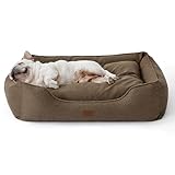 Bedsure Washable Dog Bed for Medium Dogs - Waterproof All-Season Puppy Beds, Rectangle Cuddle Indoor Cat Beds with Removable Zipper Cover, 30x24x9inches, Brown