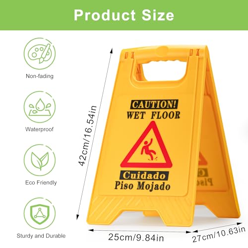 DiDiBirDi Caution Wet Floor Sign,Bilingual Double-Sided Safety Warning Signs,A Frame Safety Wet Floor Signs Commercial,Yellow,16 Inches (1) - Thumbnail 2