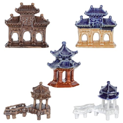 DOITOOL 5PCS Mini Pagoda Garden Statue, Miniature Japanese Style Bonsai Figurines Miniature Asian...