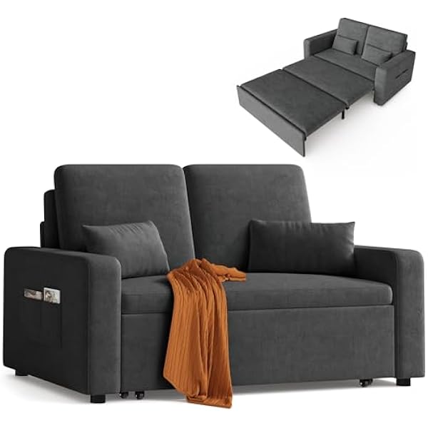 Xbro Sofa z funkcją spania 147 x 196 x 87 cm sofa z funkcją spania 2-osobowa wysuwana na 4 kółkach nowoczesny welurowy materiał Ciemnoszara
