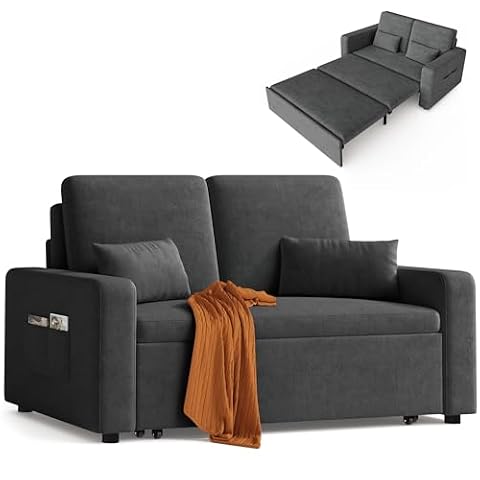 Xbro Sofa z funkcją spania 147 x 196 x 87 cm, sofa z funkcją spania 2-osobowa, wysuwana na 4 kółkach, nowoczesny welurowy materiał, Ciemnoszara