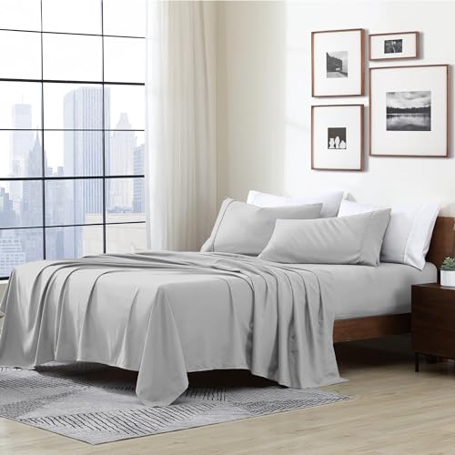 Cathay Home Essentials Ultra Soft Hypoallergenic Wrinkle Resistant Double Brushed Microfiber Bedding Sheet Set, Light Gray, Full