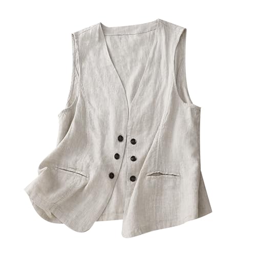 MINTLIMIT Women's Linen Vest Summer Sleeveless V Neck Blazer Vest Lightweight Work Casual Cotton Waistcoat with Pocket