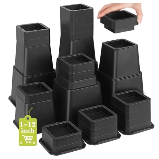 28 PCS Bed Risers 12 Inch Heavy Duty, Adjustable Furniture Risers up to 12 Inch Lift 12 Heights Options 1, 2, 3, 4, 5, 6, 7, 8, 9, 10, 11, 12 Inch for Couch, Sofa, Table Bed Frame Legs Dorm, Black