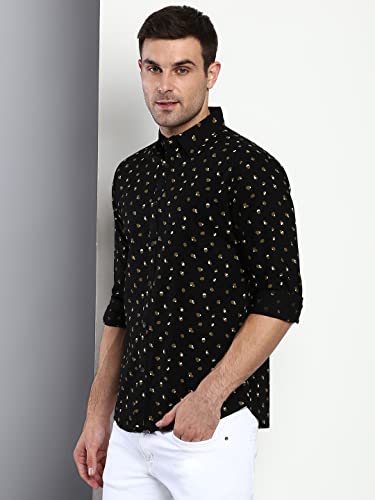 Image of Dennis Lingo Men's Polka Dot Slim Fit Cotton Casual Shirt with Spread Collar & Full Sleeves