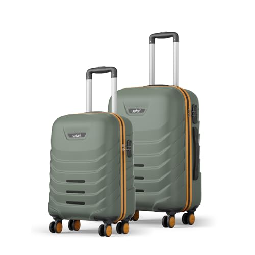 Image of Safari Cabin Crescent 8 Wheels Set of 2, & Check-in Trolley Bags Hard Case Polycarbonate 360 Degree Wheeling System Luggage, Suitcase for Travel, Thyme Green