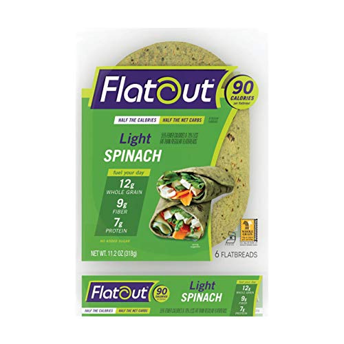 Flatout Wraps, Light Spinach (1 Pack of 6 Flatbreads)