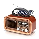 Radio Rétro Vintage Bluetooth, Petit Transistor AM FM, Radio à Piles ou à énergie Sola...