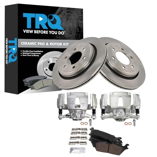 Image of TRQ Rear Brake Pad, Caliper, & Rotor Kit Ceramic Vented Compatible with 2015-2017 Ford F-150