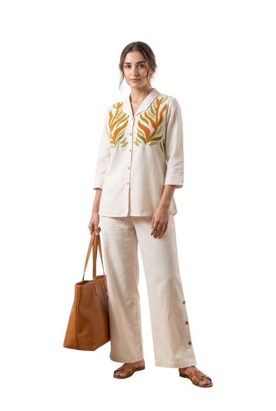 jisora Women's Off-white Embroidered Cotton Flex Co-ord Set-picture-37