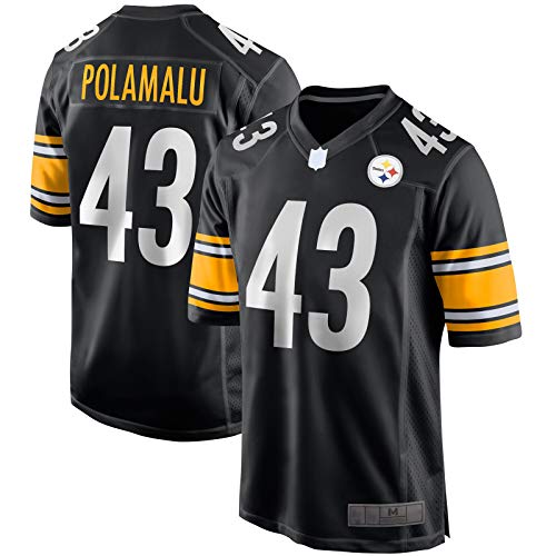 XIANER Camiseta de fútbol americano Troy Rugby Polamalu Pittsburgh ropa Steelers Custom #43 Game Jubilado Jersey XXXL- Negro