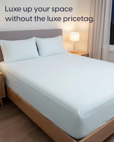 Image of Sleepy Town Split King Size Bed Sheets - 4 Piece - NO Flat Sheet Included - Split King Sheet Set - Soft, Comfy & Cooling - Easy Care - Wrinkle & Fade Free - Brushed Microfiber Bed Sheets (Ice Blue)
