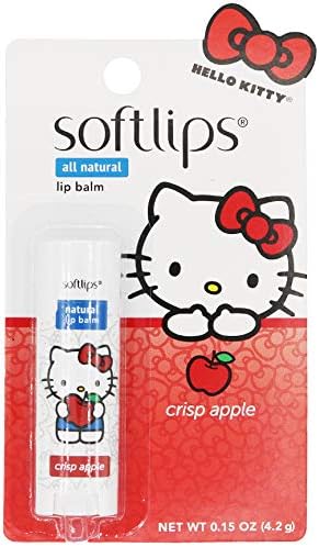 Softlips All Natural Hello Kitty Lip Balm, Crisp Apple with Vitamin E, Shea Butter, Coconut Oil, and BlackBerry Seed Oil, 0.15 oz