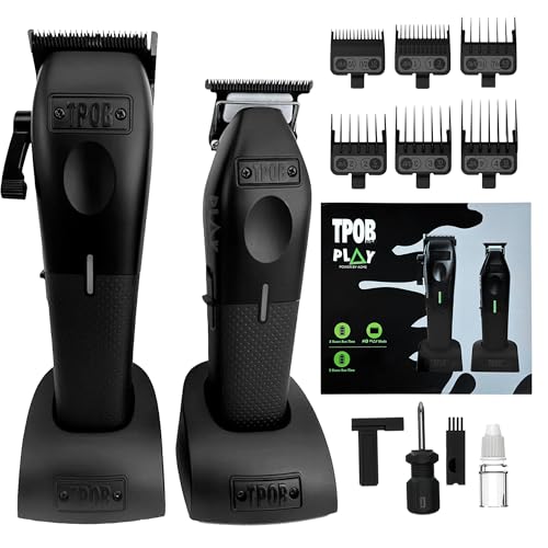 TPOB Play Barber Hair Clipper and Trimmer for Men 7500 RPM with Rubber Grips (Blackout 2 Set)