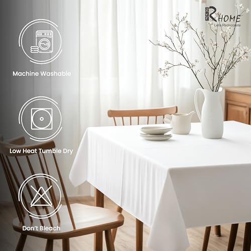 Image of R home 100% Cotton Solid Table Cover | 200 GSM Thick Fabric, Anti-Skid | Machine Washable & Reusable | Ideal for Dining Table & Centre Table, Easy Maintenance (White, 56 x 90 Inch)