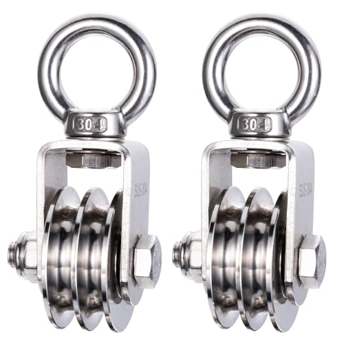 KCNOFNC Double Cable Pulley Block Heavy Duty Stainless Steel, Bearing Inside, Swivel Pulley Wheel, Good for Pulley Lifing System, Loading 1100lb 2 Pack