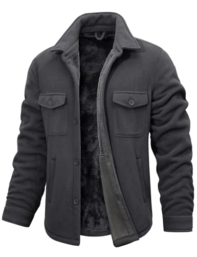 Xnova Chaquetas Invierno para Hombre con Forro Polar Termica Chaqueta Trabajo Militar con Bolsillos Camisas Franela Manga Larga Cazadora Ligera Entretiempo Aire Libre, Gris Oscuro, XL