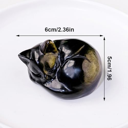 Statue chat en obsidienne dorée sculptée main pour déco chic - 2
