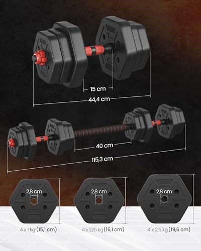 SONGMICS Hantelset mit Verbindungsstange, Hexagon, 20 kg – Ansicht 6