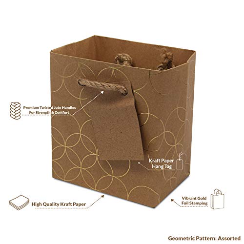 Mini Gift Bags - 12 Pack Extra Small Gold Gift Bags, Brown Gift Bags With Handles & Metallic Pattern For Bachelorette, Bridesmaid Party Favor Bags, Treat, Goodie Bags, Jewelry, In Bulk - 4X2.75X4.5 #TOP1