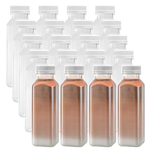 Restaurantware 12 Ounce Plastic Bottles, 100 Disposable Clear Bottles with Caps – Square, Transparent Bottles for Juicing, Perfect for Juice Shops, Cafes and More
