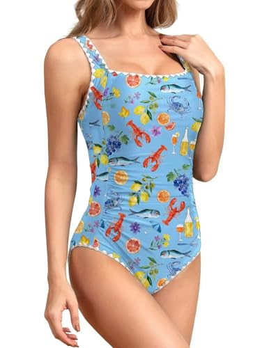 Image of Upopby Women's Vintage Padded Push up One Piece Swimsuits Tummy Control Bathing Suits Plus Size Swimwear