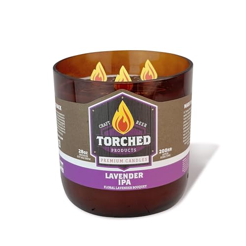 Torched Beer Scented Candles | Natural Soy Wax Candle | Lavender IPA Scent 28 oz | Makes a Great Gift for Men, Beer Lovers, and Collectors | Bar Man-Cave Decor and Accessories