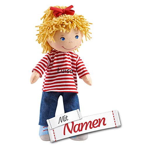 HABA Puppe Conni mit Namen Bestickt, weiche Erste Baby Stoffpuppe mit hübscher Kleidung