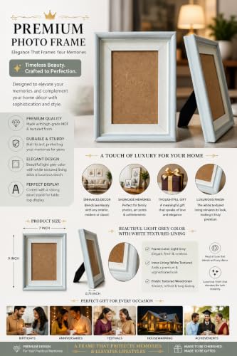 Image of 4x6 Inch Photo Frame Set of 2 - Acrylic Front Table Top Photo Frames with Stand, Dual Orientation Portrait & Landscape Display for Home Office Decor (textured white with light grey border)