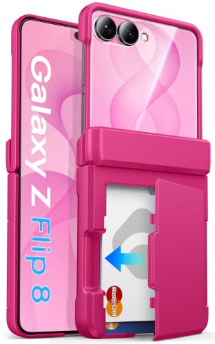 Image of ASAFCASE for Samsung Galaxy Z Flip 8 Case with Hinge Protection, Hot Pink | Card Slot (2-3 Cards), Outer Screen Protector, Military Grade Protect, Heavy Duty Wallet Case for Samsung Galaxy Flip 8