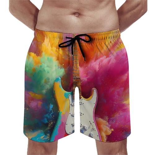 Abstract Colorful Guitar Mens Swim Trunks Quick Dry Beach Swimming Shorts with Mesh Lining and Pockets