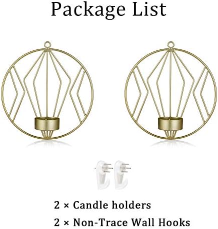 Sziqiqi Set of 2 wall candle holders for living room, wall sconces for pillar candles or tea light, Metal metal candelabra for Living Room Bedroom, for Wedding Bedroom Decor, Gold