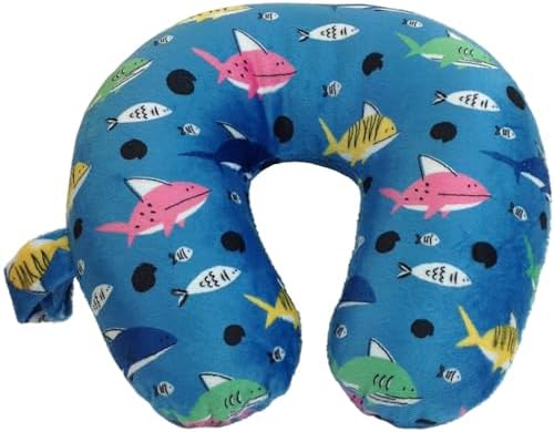 WOLF Essentials Kids Cozy Soft Microfiber Neck Pillow, Compact, Perfect for Plane or Car Travel, Shark Friends image 2