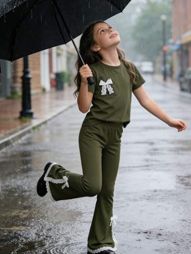 Image of OLMRJKD Kid Toddler Girl Clothes Outfits Short Sleeve Butterfly Top Flared Leg Pants Summer Clothing Set